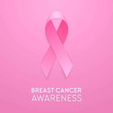 Gerçekçi pembe kurdele closeup pembe arka plan, meme kanseri bilinçlendirme sembolü üzerinde. Afiş, davetiye, poster vb. için tasarım şablonu. Hisse senedi vektör çizim, eps10