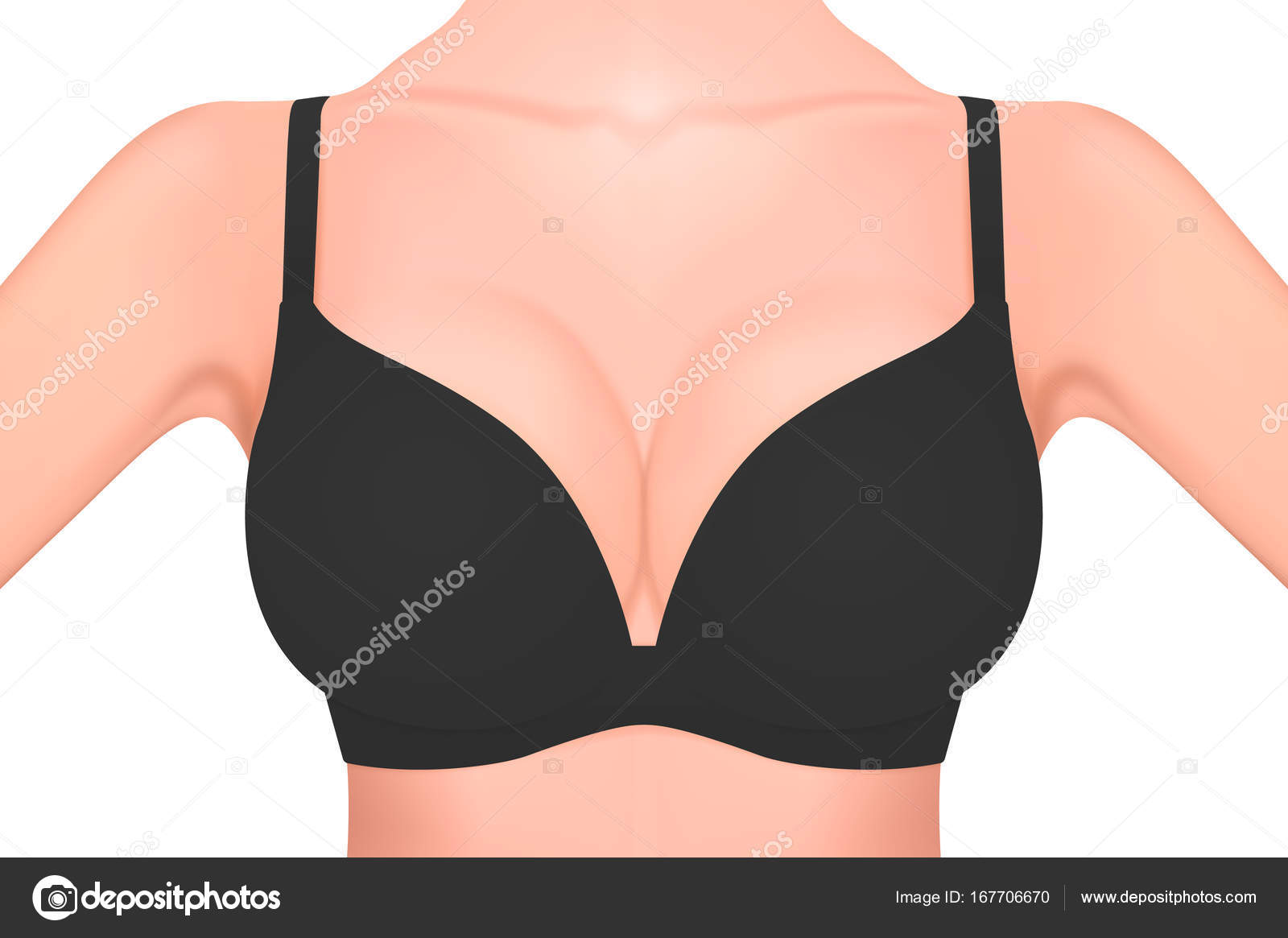 Beautiful realistic female breast in a black bra close-up isolated on white  background. Design template. Women health, intimate hygiene, Breast Cancer  Awareness concept. Stock vector mockup. EPS10. Stock Vector by ©Gomolach  167706670