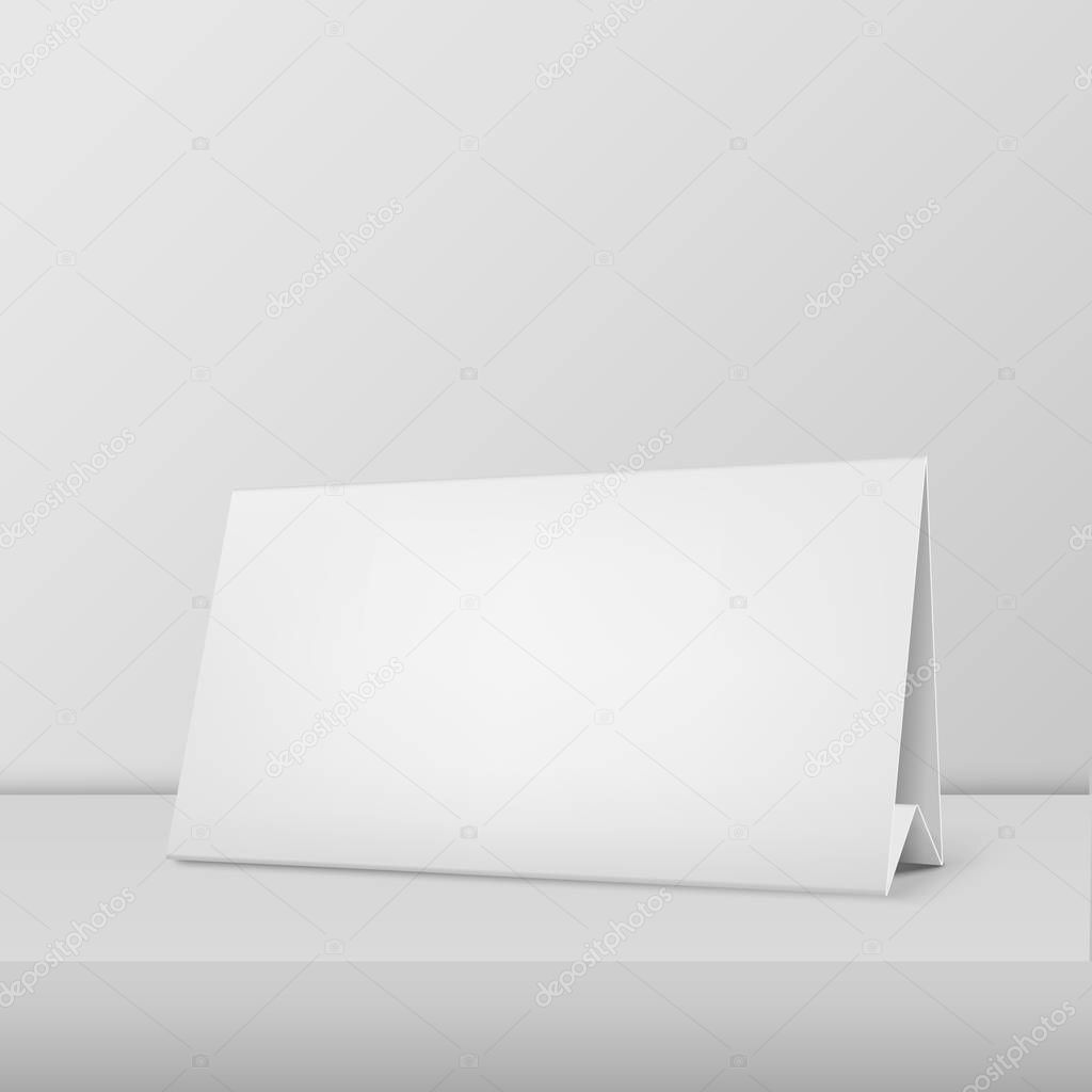 Vector realistic horizontal blank calendar closeup standing on white table. Design template, mockup. Stock vector illustration, eps10.