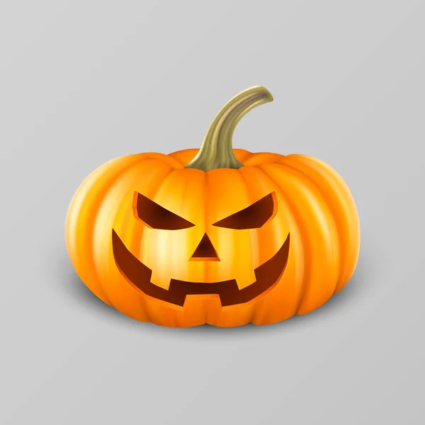 Realista calabaza cabeza jack linterna icono primer plano sobre fondo gris. Símbolo de Halloween. Plantilla de diseño, ilustración de vector de stock, eps10 — Vector de stock