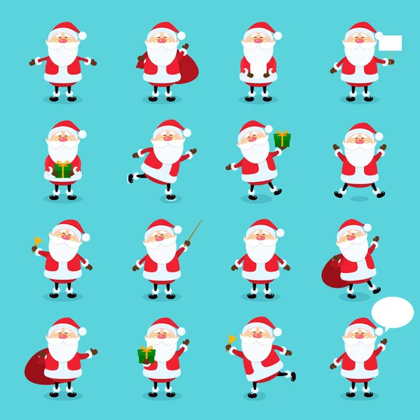 Düz stil, Noel koleksiyon, Noel ve yeni yıl karakter farklı pozlar sevimli vektör Noel Baba Icon set. Komik Noel Baba ile farklı duygular. Eps10 tasarım şablonu — Stok Vektör