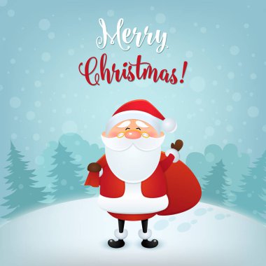 Neşeli Noel tebrik kartı. Sevimli Noel Baba ile Noel ve yeni yıl arka plan. Eps10 resimde vektör