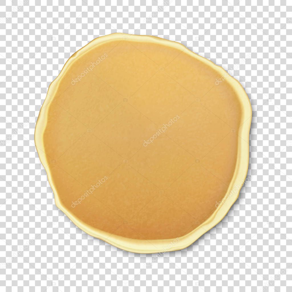 Realistic pancake closeuo isolated on transparency grid background, top view. Design template for breakfast, food menu and homestyle concept. Vector EPS10 illustration