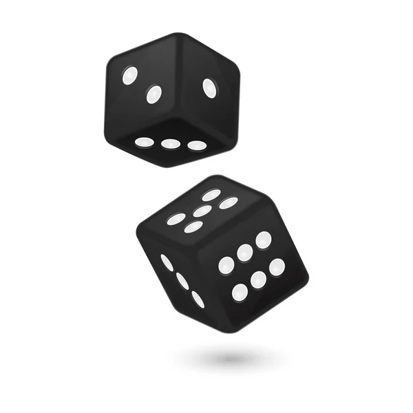 Vector illustration of black realistic game dice icon in flight closeup isolated on white background. Casino gambling design template for app, web, infographics, advertising, mock up etc — Stock Vector