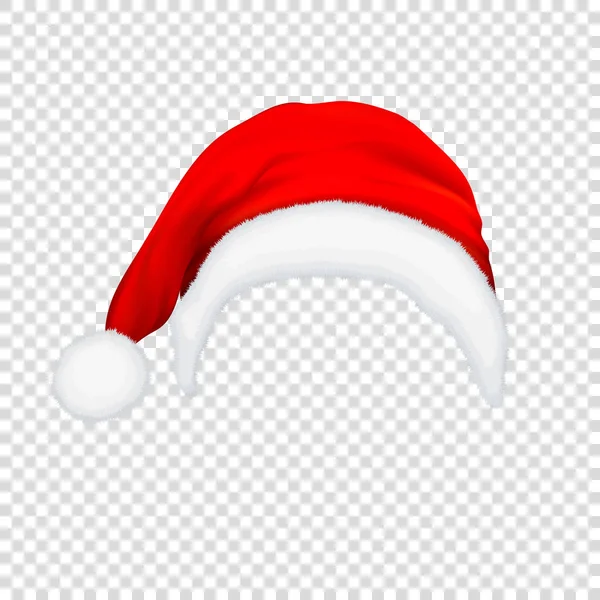 Realistic vector red Santa Claus hat icon isolated on transparency grid background. Design template accessory of Christmas and New Year party for app, web etc — Stock Vector