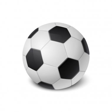 Gerçekçi vektör futbol topu simgesini closeup beyaz arka plan üzerinde izole. App, spor malzemeleri, tasarım şablonunda web vs. Clipart, mockup vb