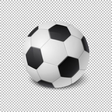Gerçekçi vektör futbol topu simgesini closeup saydamlık ızgara arka plan üzerinde izole. App, spor malzemeleri, tasarım şablonunda web vs. Clipart, mockup vb