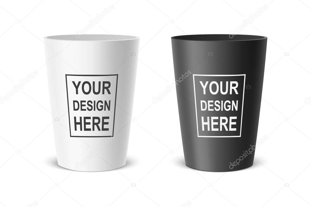 Vector realistic plastic cup. Example for office supplies, drinks, icon set. Closeup isolated on white background. Design template, clipart or mockup for graphics - web, app. Front view.