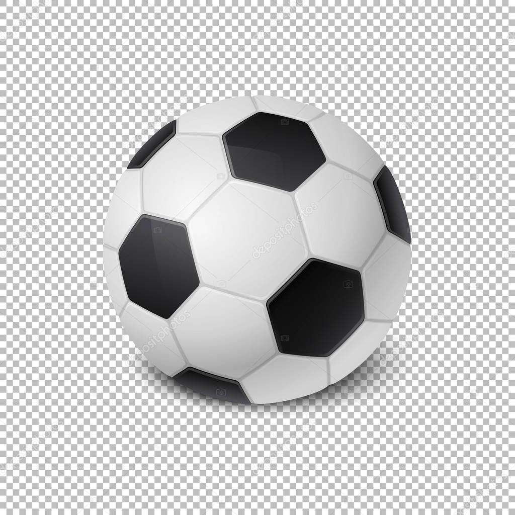 Realistic vector Soccer ball icon closeup isolated on transparency grid background. Design template of Sports Equipment for app, web etc. Clipart, mockup etc