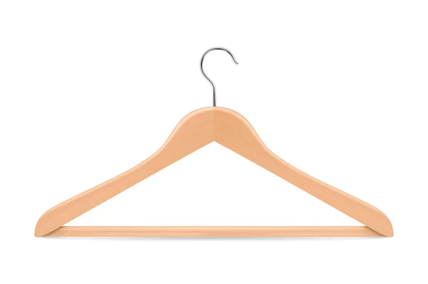 Realistic vector clothes coat wooden hanger close up isolated on white background. Design template, clipart or mockup for graphics, advertising etc — Stock Vector