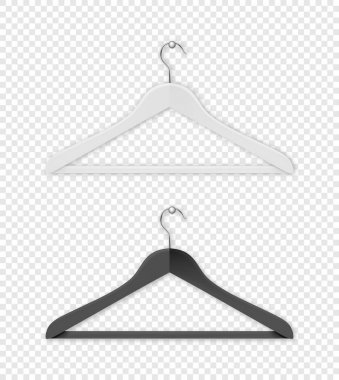 Gerçekçi vektör giyim ceket siyah beyaz askı simgesi saydamlık ızgara arka plan üzerinde izole kapatalım. Şablon, küçük resim veya grafik, vb reklam mockup tasarım