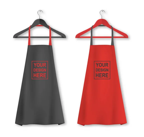 ベクトル コットン キッチン エプロン アイコン ハンガー クローズ アップ ホワイト バック グラウンドの分離と設定。黒と赤の色。デザイン テンプレート、模擬、ブランディングのために広告など。料理やパン屋のコンセプト — ストックベクタ