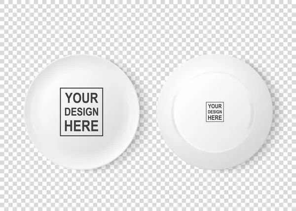Realistyczne wektor żywności biały danie płyta ikony zestaw przedni i tylny widok zbliżenie na białym tle na tle siatki przezroczystości. Projektowanie szablonu, wykpić się grafiki, drukowanie itp. Widok z góry — Wektor stockowy