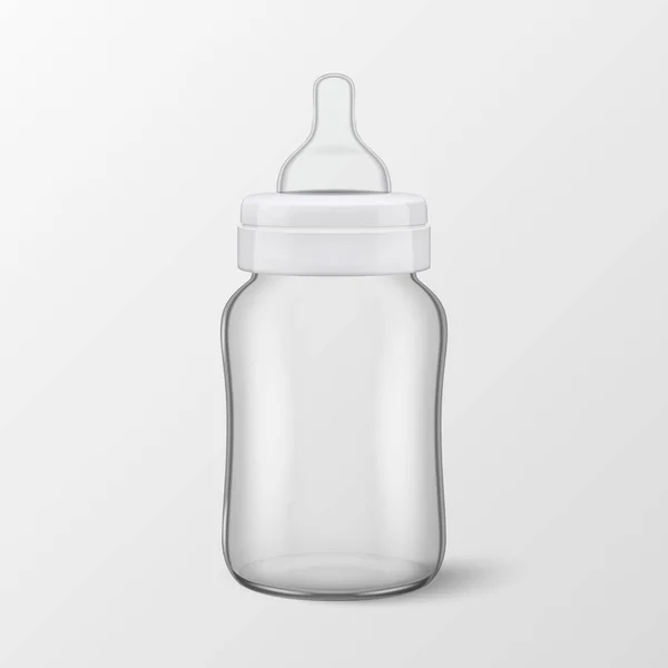 Vector realistic blank baby bottle icon closeup isolated on transparency grid background. Sterile empty milk container design template, mockup for graphics — Stock Vector