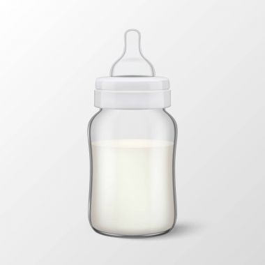 Vektör gerçekçi boş bebek anne anne sütü bebek süt şişesi simgesi closeup beyaz arka plan üzerinde izole. Steril süt kapsayıcı tasarım şablonu, mockup grafikler için