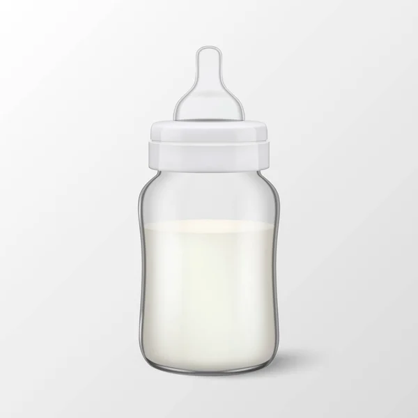 Vector realistic blank baby mother breast milk in baby milk bottle icon closeup isolated on white background. Sterile milk container design template, mockup for graphics — Stock Vector