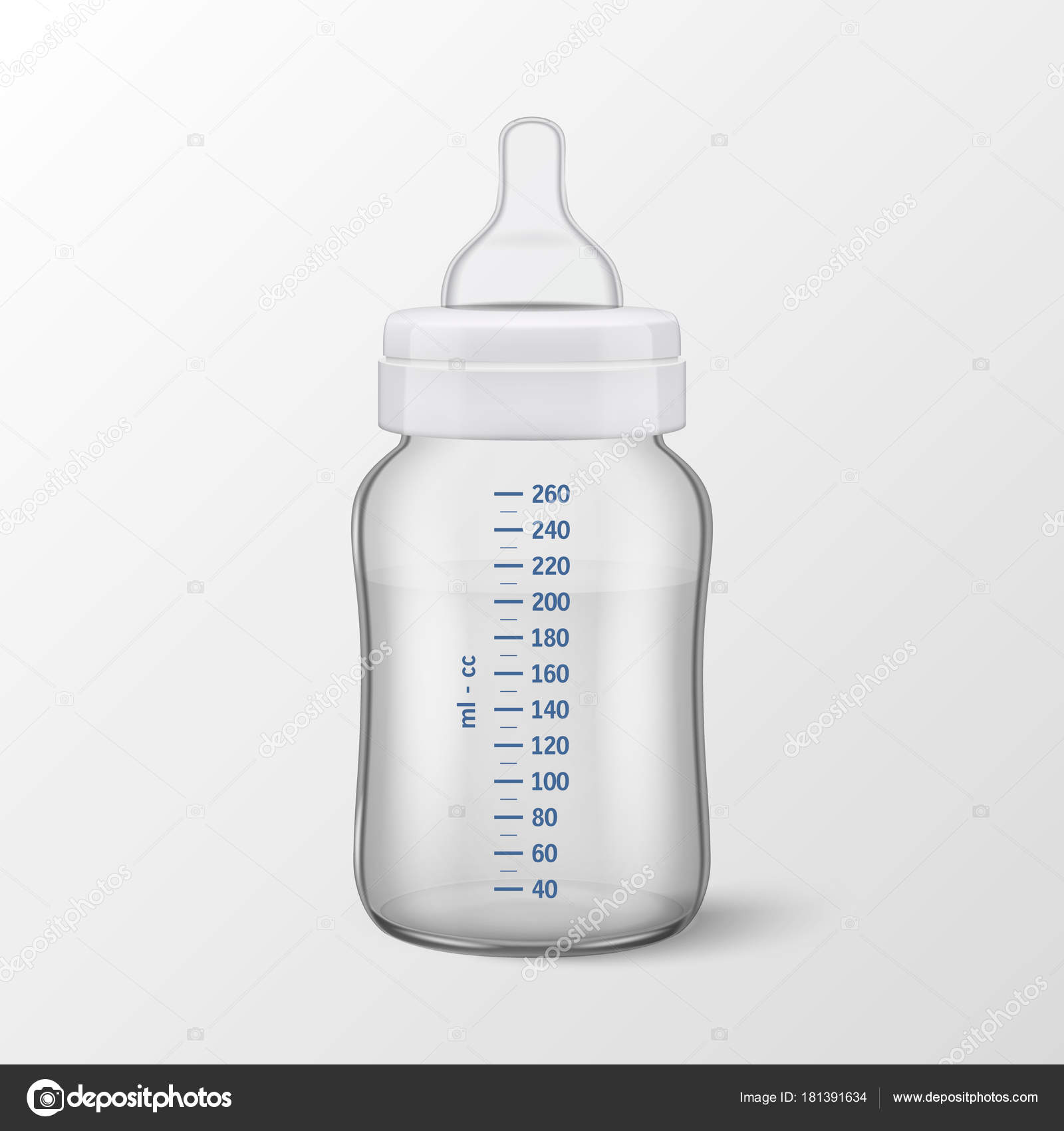 Realistic vector illustration Water in baby bottle with scale of