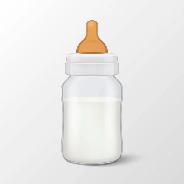 Vector realistic blank baby mother breast milk in baby milk bottle icon closeup isolated on white background. Sterile milk container design template, mockup for graphics — Stock Vector