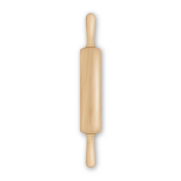 Vector realistic 3D wooden rolling pin icon closeup isolated on white background. Top view. Design template for graphics — Stock Vector
