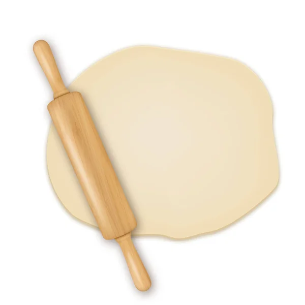 Rouleau à rouleau en bois 3D réaliste vectoriel sur rouleau la pâte à gros plan isolé sur fond blanc. Modèle de conception pour les graphiques — Image vectorielle