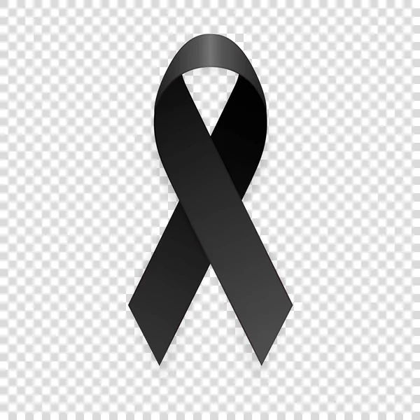 Vector 3d realista negro icono de la cinta de conciencia primer plano aislado en el fondo de la rejilla de transparencia. Dolor, melanoma y símbolo de muerte. Plantilla de diseño, portada para gráficos — Vector de stock