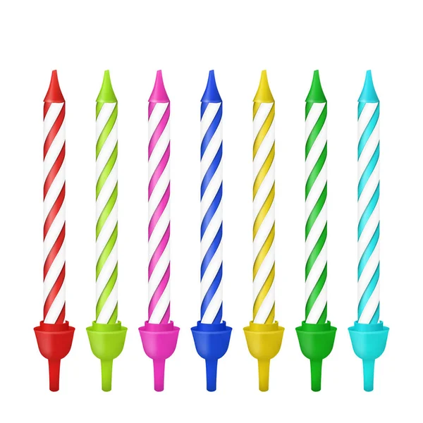 Vector 3d realistic different birthday party colofful wax paraffin cake candle icon set closeup isolated on white background. Design template, clipart for graphics — Stock Vector