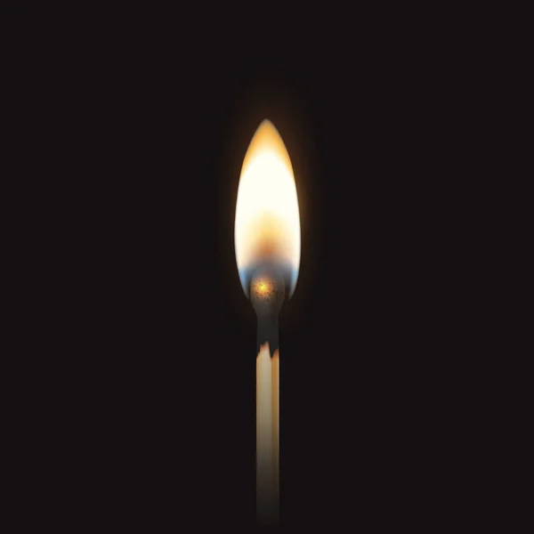 Vector 3d realistico fiammifero fiammifero icona primo piano su sfondo scuro. Simbolo di accensione, combustione e appassimento. Modello di design, clipart per la grafica — Vettoriale Stock