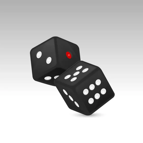 Vectorillustratie voor zwarte realistisch spel dobbelstenen icon in vlucht close-up geïsoleerd op een witte achtergrond. Casino gokken ontwerpsjabloon voor app, web, infographics, reclame, mock up enz — Stockvector