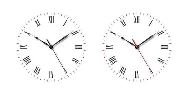 Vector Classic Horloge murale simple ou cadran de montre avec chiffres romains ensemble isolé sur fond blanc. Modèle de conception. Vue de face — Image vectorielle