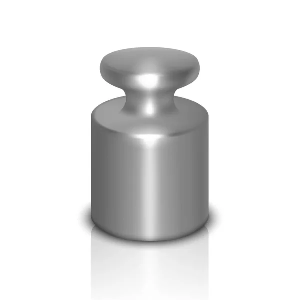 Vektor 3D realistische Metallstahlgrau Kalibrierlabor Gewicht Symbol mit Reflexion Nahaufnahme isoliert auf weißem Hintergrund. Design-Vorlage mit geringem Gewicht für mechanische Schmuckwaagen. Frontansicht — Stockvektor