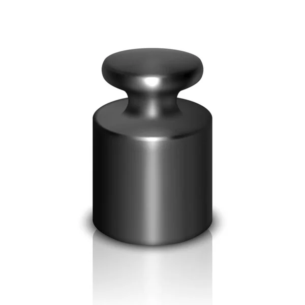 Vector 3d Realistic Black Metal Gray Calibration Laboratory Weight Icon with Reflection Closeup Elszigetelt fehér háttér. Design Template of Little Weight for Mechanical Jewelry mérlegek. Elülső nézet — Stock Vector