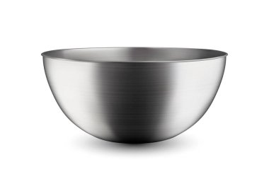 Vektör 3d Gerçekçi Boş Çelik, Krom, Gümüş Metal yarıküre yuvarlak yuvarlak yuvarlak ikon yakın plan beyaz arka planda izole edildi. Mutfak aletleri için. Tasarım Şablonu, Sağlık Gıda ve İçecek Konsepti