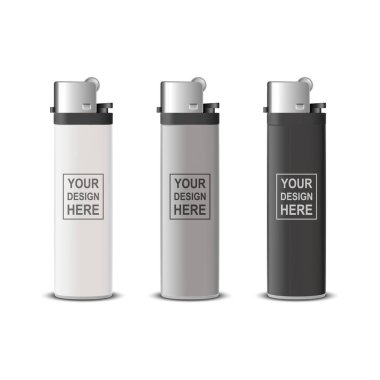 Vektör 3d Gerçekçi Beyaz, Gri, Siyah Boş Sigara Aydınlatma Simgesi Yakın plan Şeffaf Arkaplanda izole edildi. Reklam, Mockup, Şirket Kimliği için Tasarım Şablonu. Ön Görünüm