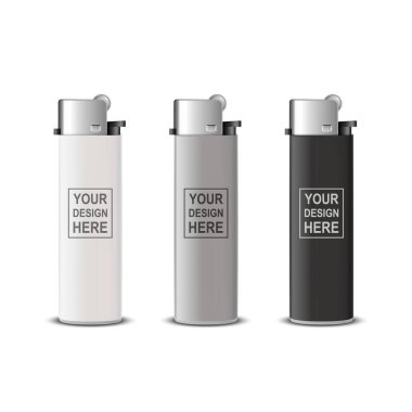 Vektör 3d Gerçekçi Beyaz, Gri, Siyah Boş Sigara Aydınlatma Simgesi Yakın plan Şeffaf Arkaplanda izole edildi. Reklam, Mockup, Şirket Kimliği için Tasarım Şablonu. Ön Görünüm