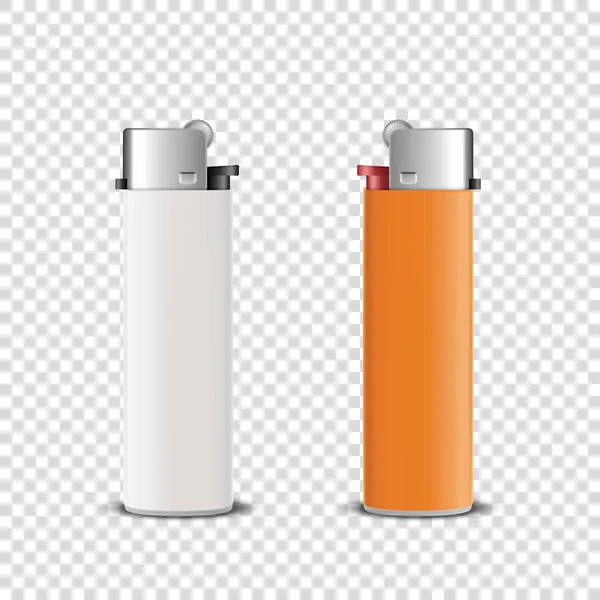 Vector 3d Realistisch Wit en Oranje Blanco Sigaret Lichter Icoon Set Close-up Geïsoleerd op transparante achtergrond. Ontwerp Template voor reclame, Mockup, Corporate Identity. Vooraanzicht — Stockvector