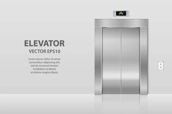 Vector 3d realista em branco vazio aço fechado, cromo, prata metal escritório edifício elevador elevador portas com botões na parede cinza. Mockup interior do piso. Conceito de negócio. Vista frontal — Vetor de Stock