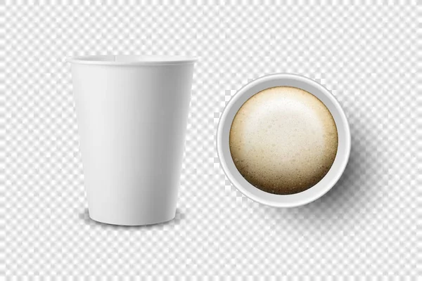 Carta aperta realistica vettoriale 3d, tazza di caffè in plastica per bevande Icona Isolato da vicino su sfondo trasparente. Modello di design, Mockup. Vista superiore e anteriore — Vettoriale Stock