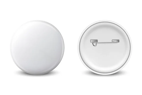 Vector 3d Realistic White Metal, Plastic Blank Button Icon Set Isolated on White Background. Вид спереди и сзади. Шаблон для Брандинга Мбаппе, Мбаппе, презентаций. Мак-ап — стоковый вектор