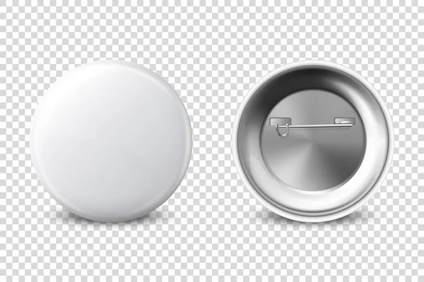 Διάνυσμα 3d Ρεαλιστικό λευκό μέταλλο, πλαστικό κενό κουμπί Σετ σημάτων εικονίδιο απομονωμένο σε διαφανές φόντο. Μπροστά και πίσω πλευρά. Πρότυπο για την ταυτότητα Branding, λογότυπο, παρουσιάσεις. Προσομοίωση — Διανυσματικό Αρχείο