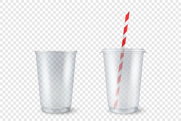 Plastic cups with lids straws and different Vector Image