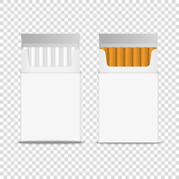 Vektor 3d realistické otevřené jasné prázdné krabičky cigaret Ikona Set Closeup Izolované na průhledném pozadí. Navrhnout šablonu. Koncept problému s kouřem, tabák, cigareta Mockup — Stockový vektor