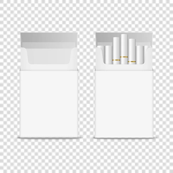 Vector 3d Realistic Opened Clear Blank Empty and with Cigarettes Pack Box Icon Set Closeup Isolated on Transparent Background. Design Template. Smoke Problem Concept,Tobacco, Cigarette Mockup — Stock Vector