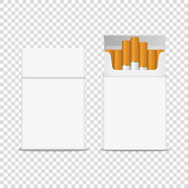 Vector 3d Realistic Closed Clear Blank Empty and with Cigarettes Pack Box Icon Set Closeup Átlátszó háttérrel elszigetelt. Tervezési sablon. Füst probléma koncepció, Dohány, Cigaretta Mockup — Stock Vector