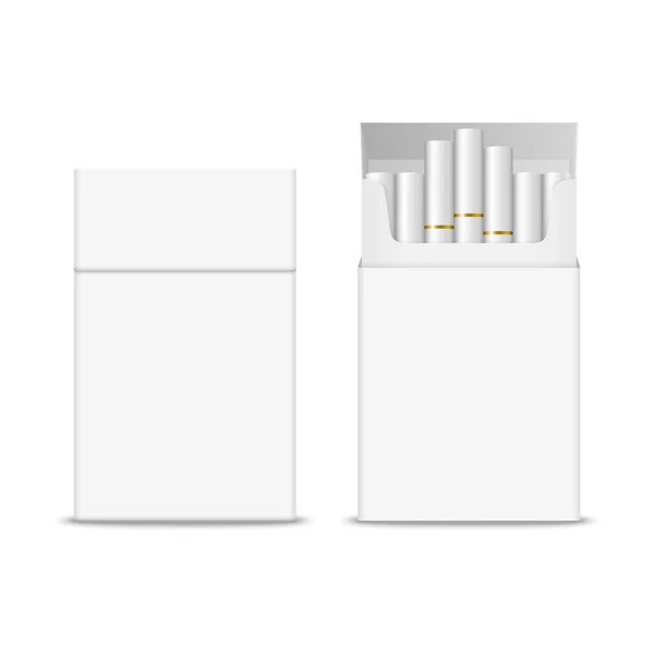 Vector 3d realista cerrado claro en blanco vacío y con cigarrillos caja de paquete icono conjunto primer plano aislado sobre fondo transparente. Plantilla de diseño. Concepto del problema del humo, tabaco, burla del cigarrillo — Vector de stock