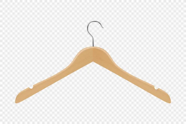 Vektor 3d Realistiska kläder Coat Trä Texturerat Hanger Ikonen Närbild Isolerad på transparent bakgrund. Design mall, Clipart eller Mockup för grafik, reklam etc. Front eller Top View — Stock vektor