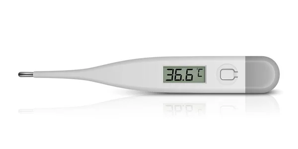 Termómetro médico electrónico 3D Celsius realista del vector para medir el primer plano del icono aislado en fondo blanco. 36.6. Plantilla de diseño de termómetro digital que muestra la temperatura. Vista frontal — Archivo Imágenes Vectoriales