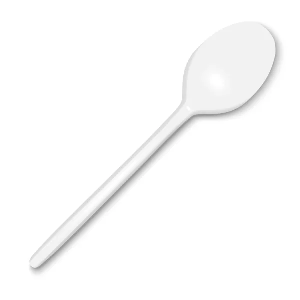 Vector 3d Realistic Cutlery - White Plastic Disposable Spoon Icon Isolated on White Background. 탑 뷰. Design template, Mock up for Graphics, Branding Identity, Printing — 스톡 벡터