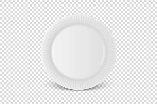Vector 3d realista porcelana branca, plástico ou papel descartável prato de prato de alimentos Ícone Closeup Isolado. Vista frontal. Modelo de design, Mock up para gráficos, identidade de marca, impressão, etc — Vetor de Stock