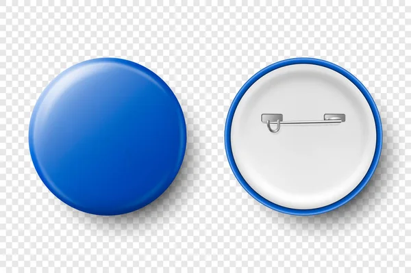 Vector 3d Realistic Blue Metal, Plastic Blank Button Icon Set Isolated on Transparent Background. Вид сверху - спереди и сзади. Шаблон для Брандинга Мбаппе, Мбаппе, презентаций. Мак-ап — стоковый вектор