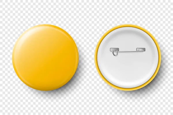Διάνυσμα 3d Ρεαλιστικό κίτρινο μέταλλο, πλαστικό κενό κουμπί Σετ σημάτων εικονίδιο απομονωμένο σε διαφανές φόντο. Top View - μπροστινή και πίσω πλευρά. Πρότυπο για την ταυτότητα Branding, λογότυπο, παρουσιάσεις. Προσομοίωση — Διανυσματικό Αρχείο
